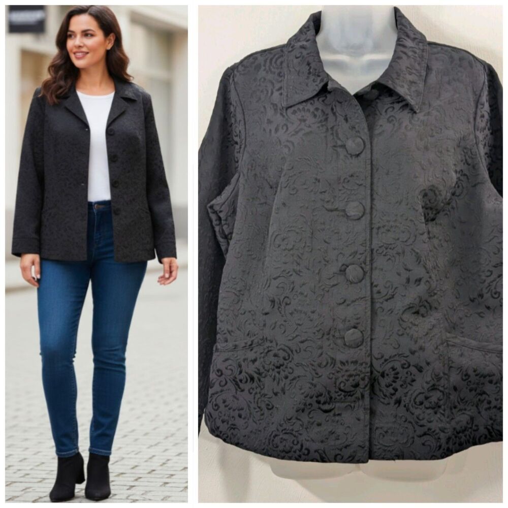 Blazer/Jacket 1X Full Button Down  Deep Navy Textured Cotton Blend Croft/Barrow